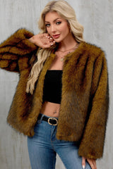 Plush Short Fur Open Cardigan Coat Yellow / S coats