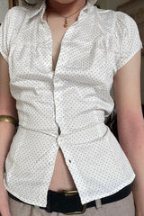 Satin Polka Dot Short Sleeve Blouse