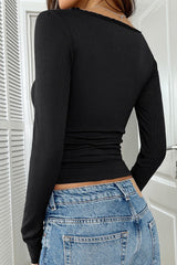 Lace Button Detail V-Neck Knit Top