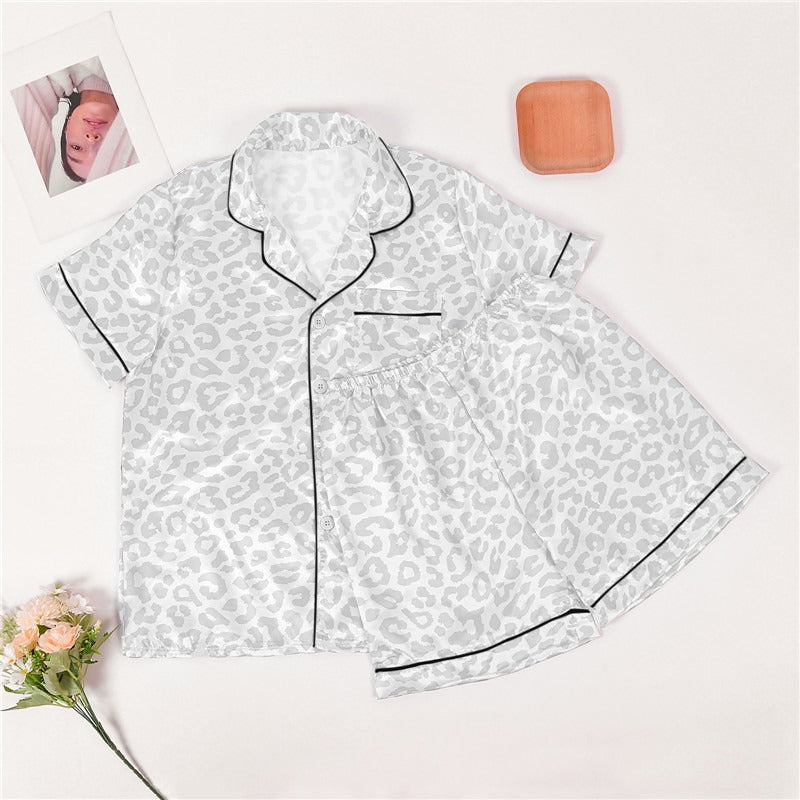 JuliaFashion-Casual Satin Silk Solid Color Pajamas Set
