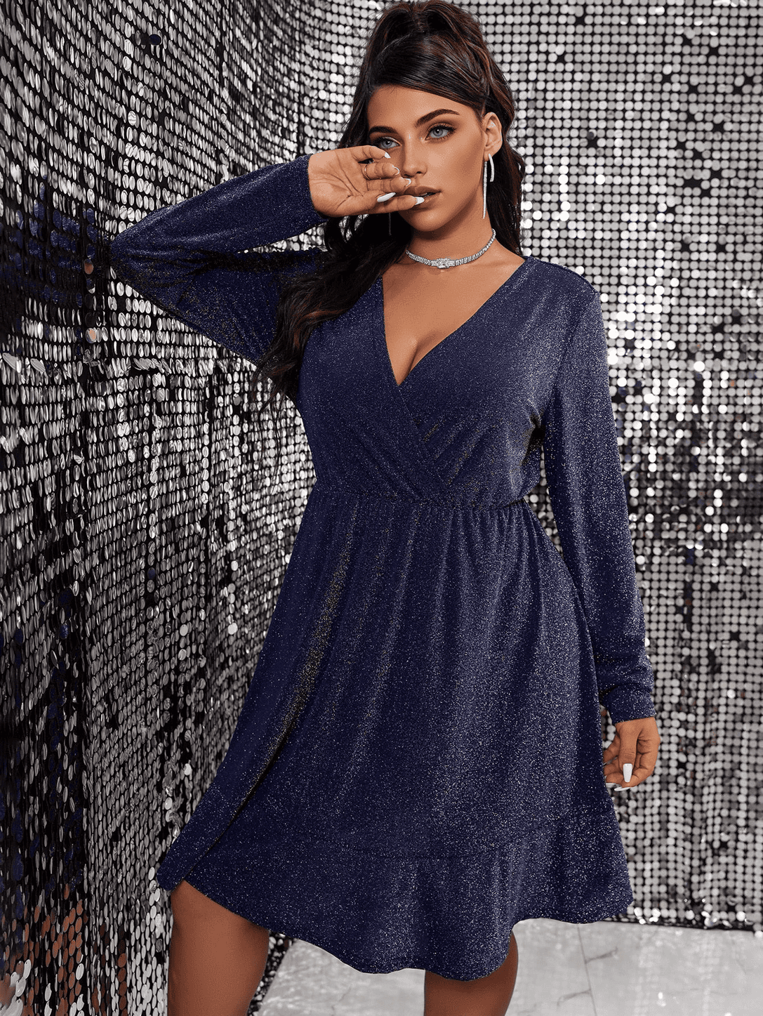 JuliaFashion - Sexy Curve V-Neck Long Sleeve Evening Party Dress