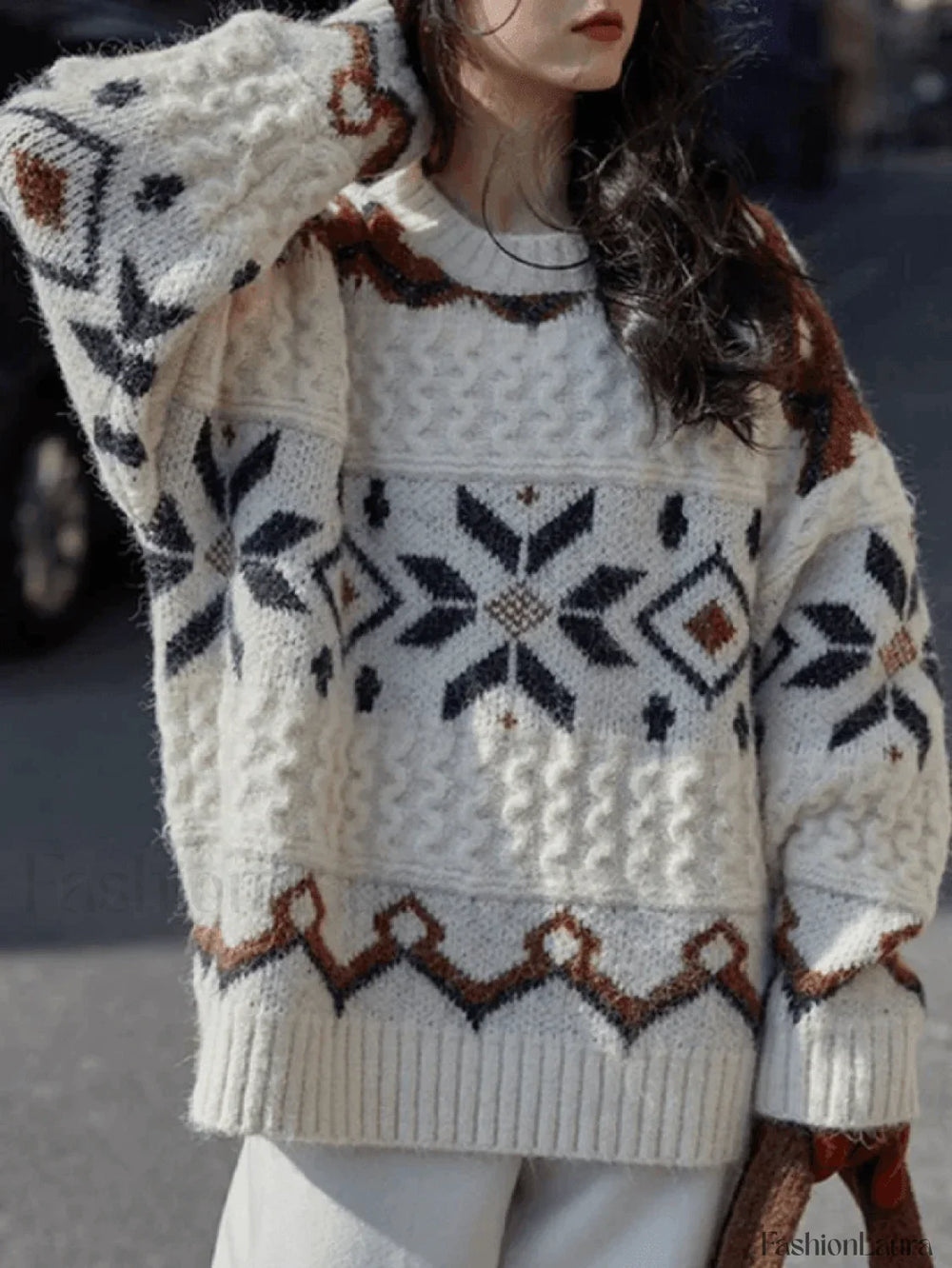 Fair Isle Christmas Pullover Sweater Beige / ONE SIZE Sweaters