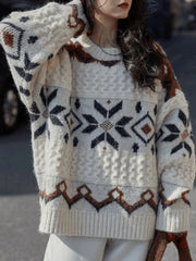 Fair Isle Christmas Pullover Sweater Beige / ONE SIZE Sweaters
