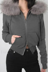 Fairy Fur Patchwork Double Zipper Hoodie Grey / S