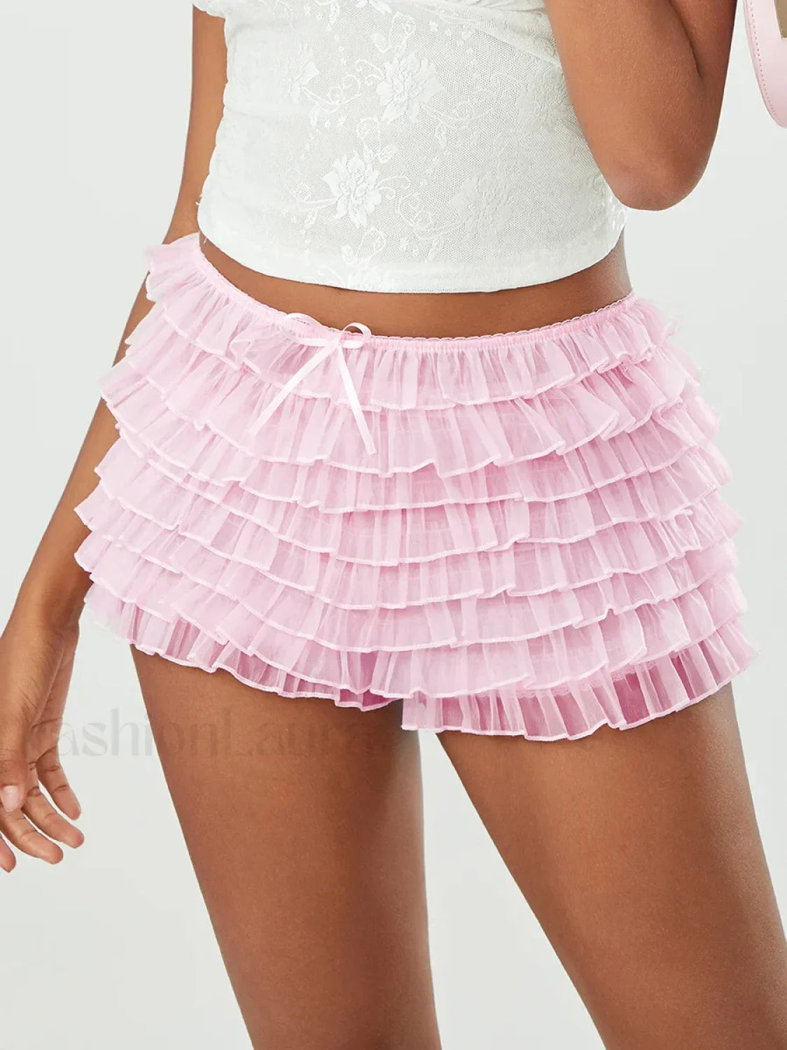 Fairycore Multi Layer Mesh Low Rise Bowknot Ruffle Short