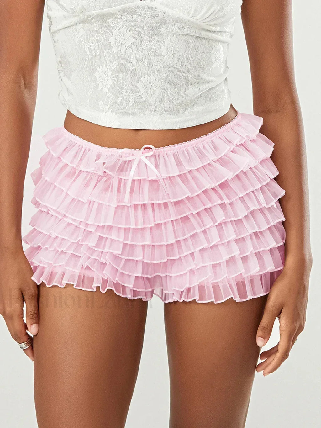 Fairycore Multi Layer Mesh Low Rise Bowknot Ruffle Short