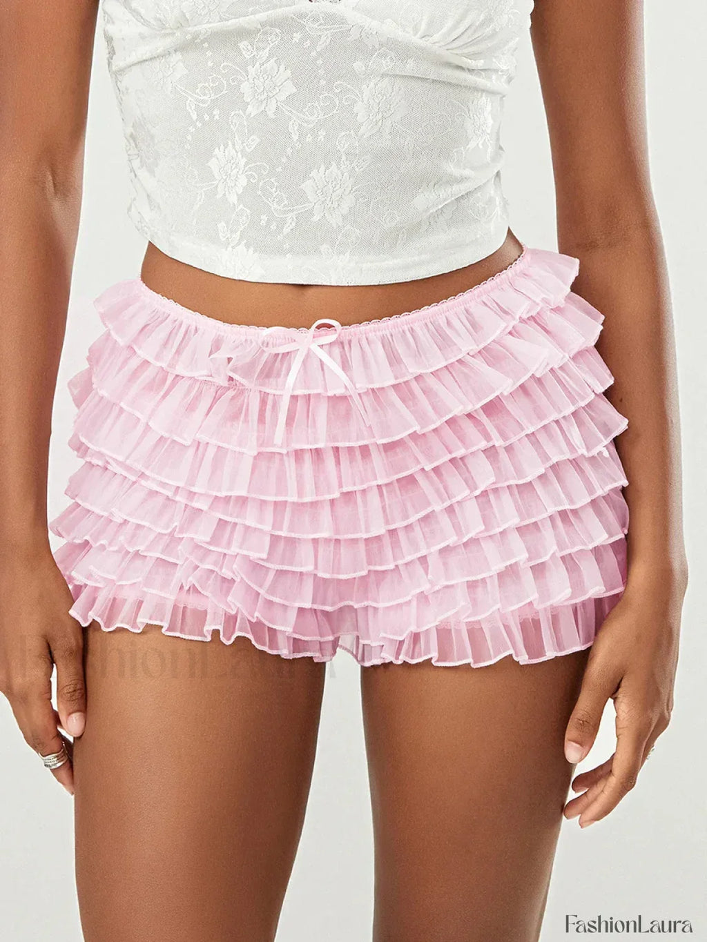 Fairycore Multi Layer Mesh Low Rise Bowknot Ruffle Short