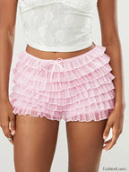 Fairycore Multi Layer Mesh Low Rise Bowknot Ruffle Short