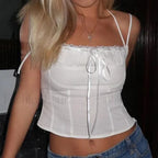 Fairycore Ruched Corset Crop Top WHITE / S