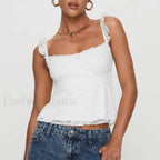 Fairycore Square Ruffled Crop Top WHITE / S