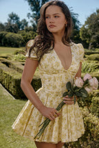 Faith Vintage Floral Charming Pleated Mini Dress