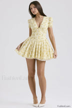 Faith Vintage Floral Charming Pleated Mini Dress