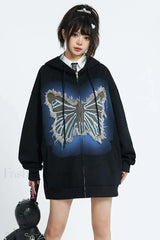 Fall Retro American Street Hoodie Black / S