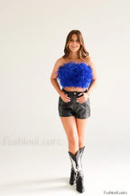 Fancy Strapless Stylish Feather Crop Top