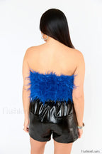 Fancy Strapless Stylish Feather Crop Top