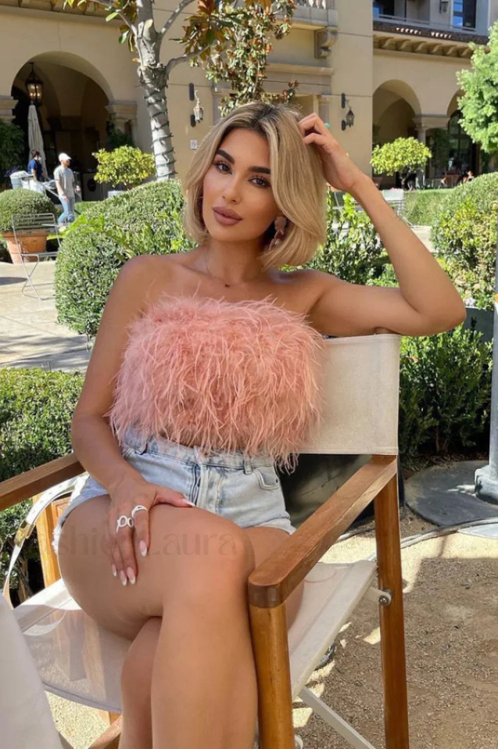 Fancy Strapless Stylish Feather Crop Top