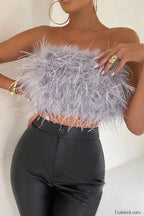 Fancy Strapless Stylish Feather Crop Top