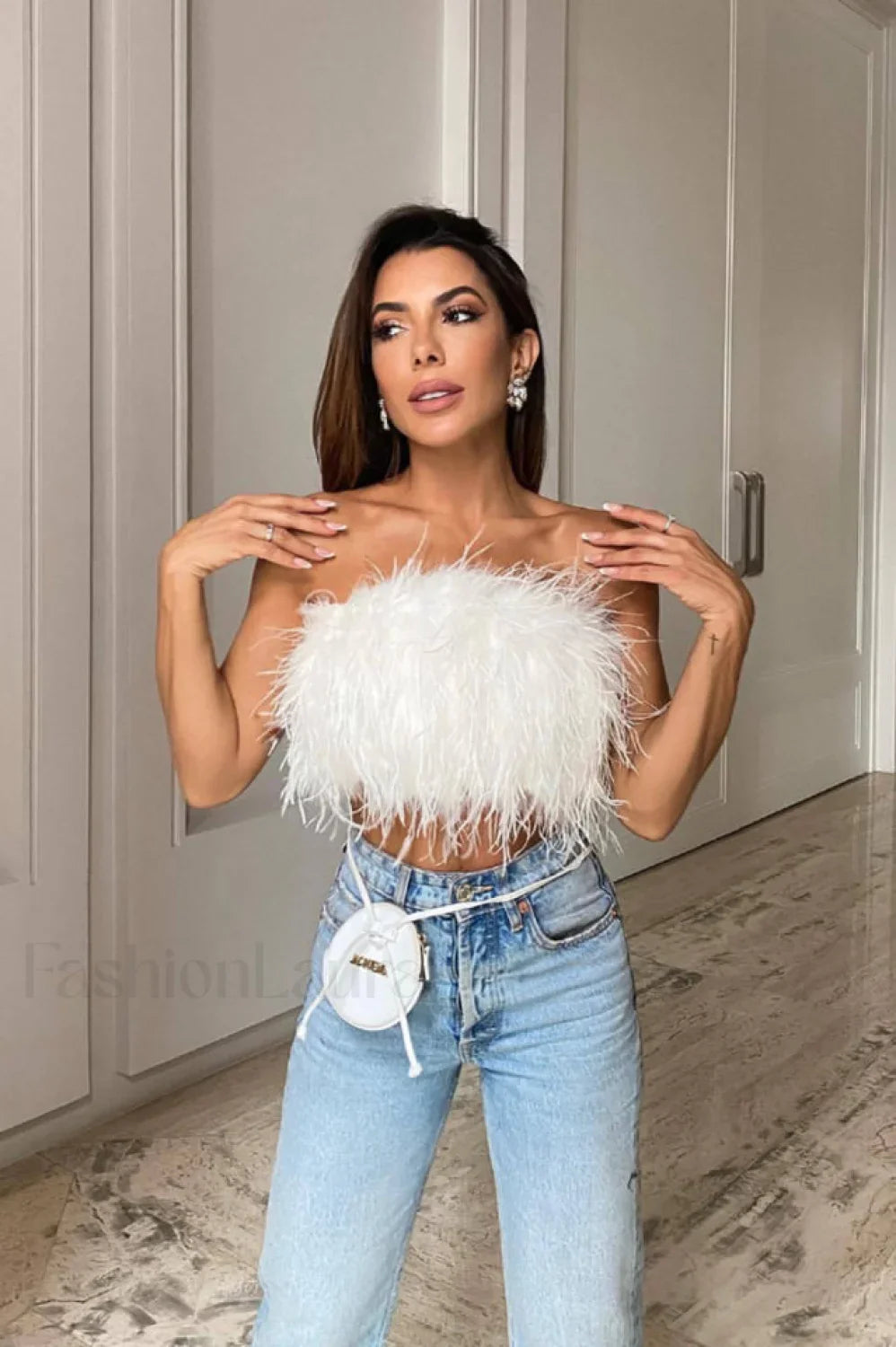 Fancy Strapless Stylish Feather Crop Top S / 3#