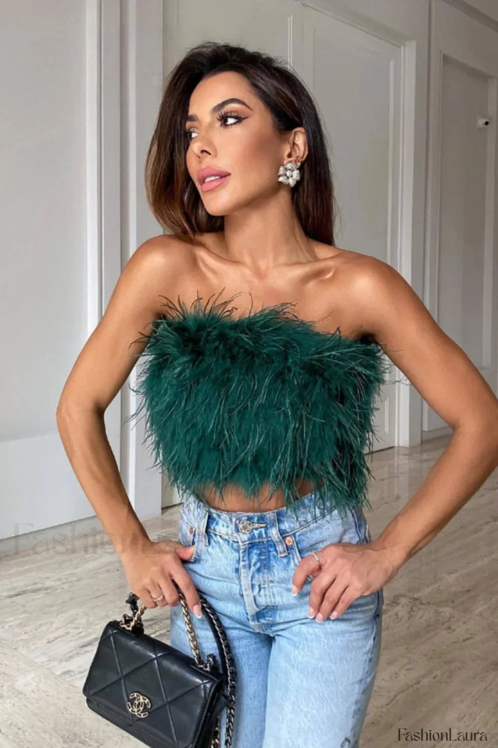 Fancy Strapless Stylish Feather Crop Top S / 5#