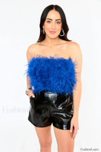 Fancy Strapless Stylish Feather Crop Top S / 8#