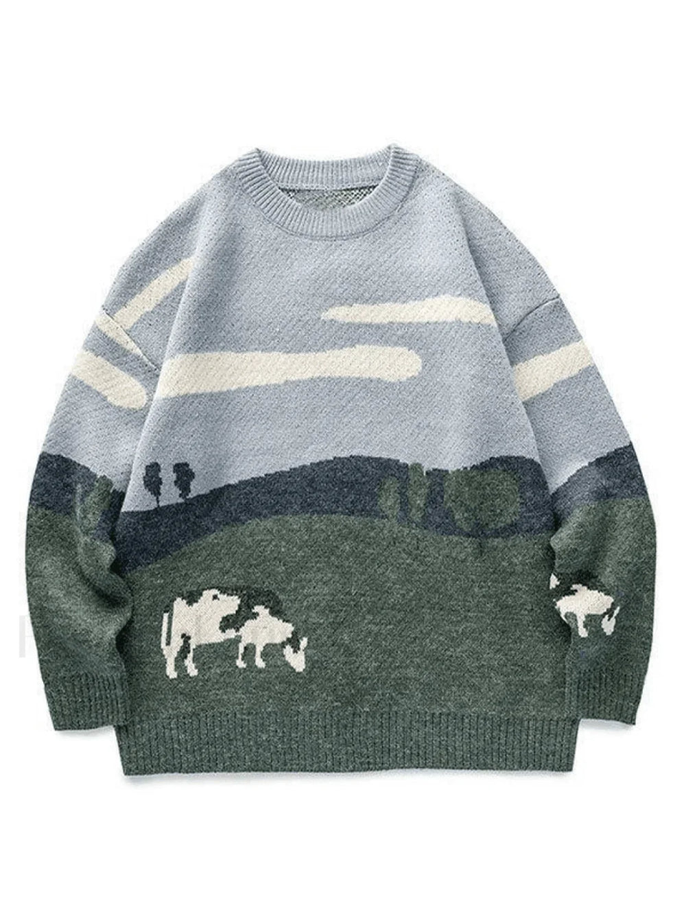 Farm Land Jacquard Knit Sweater Blue / M Sweaters