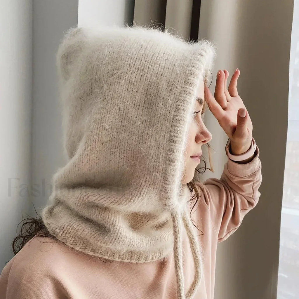 Fashion Balaclava Autumn Winter Warm Neck Women’s Solid Color Hat