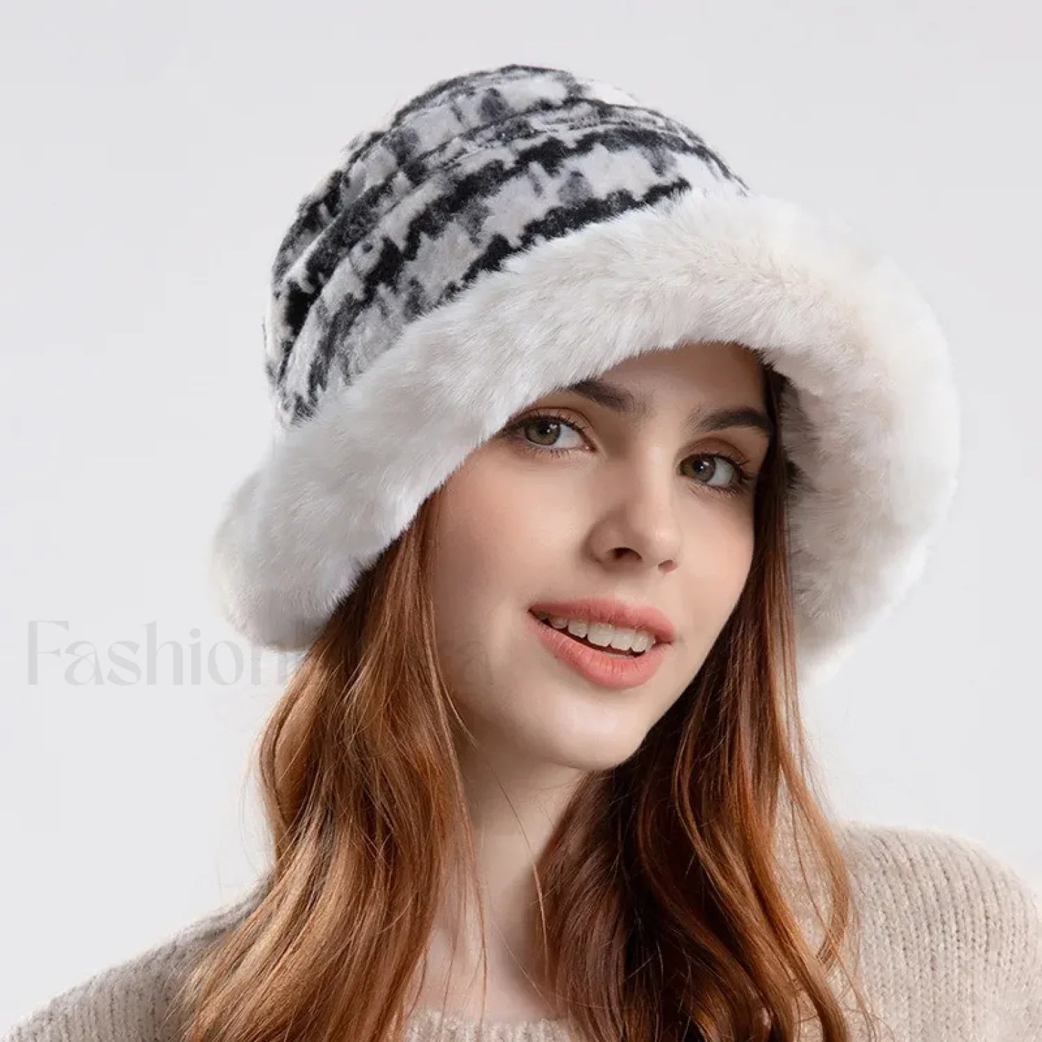 Fashion Bucket Fur Winter High Quality Warm Windproof Hat black 2