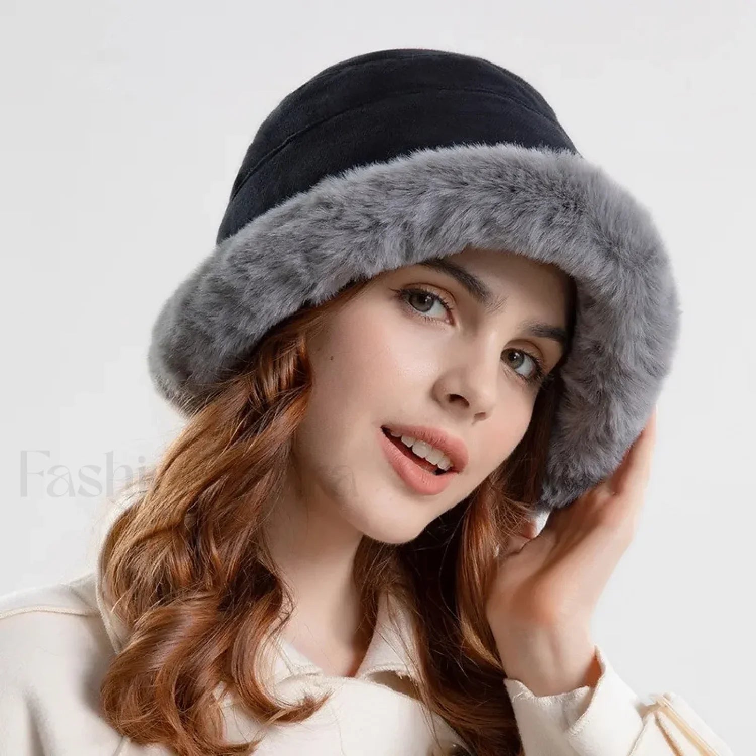 Fashion Bucket Fur Winter High Quality Warm Windproof Hat black 3