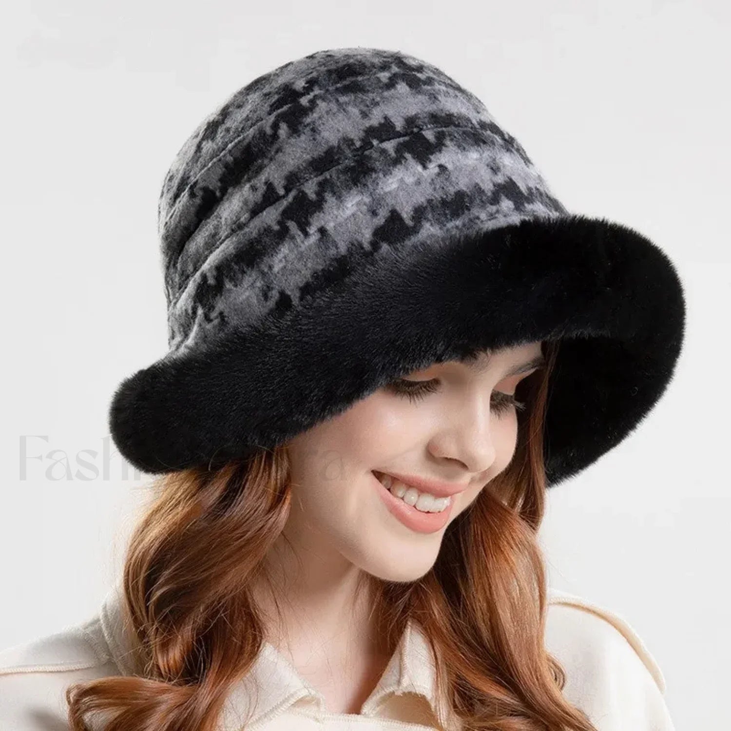Fashion Bucket Fur Winter High Quality Warm Windproof Hat Black Grey