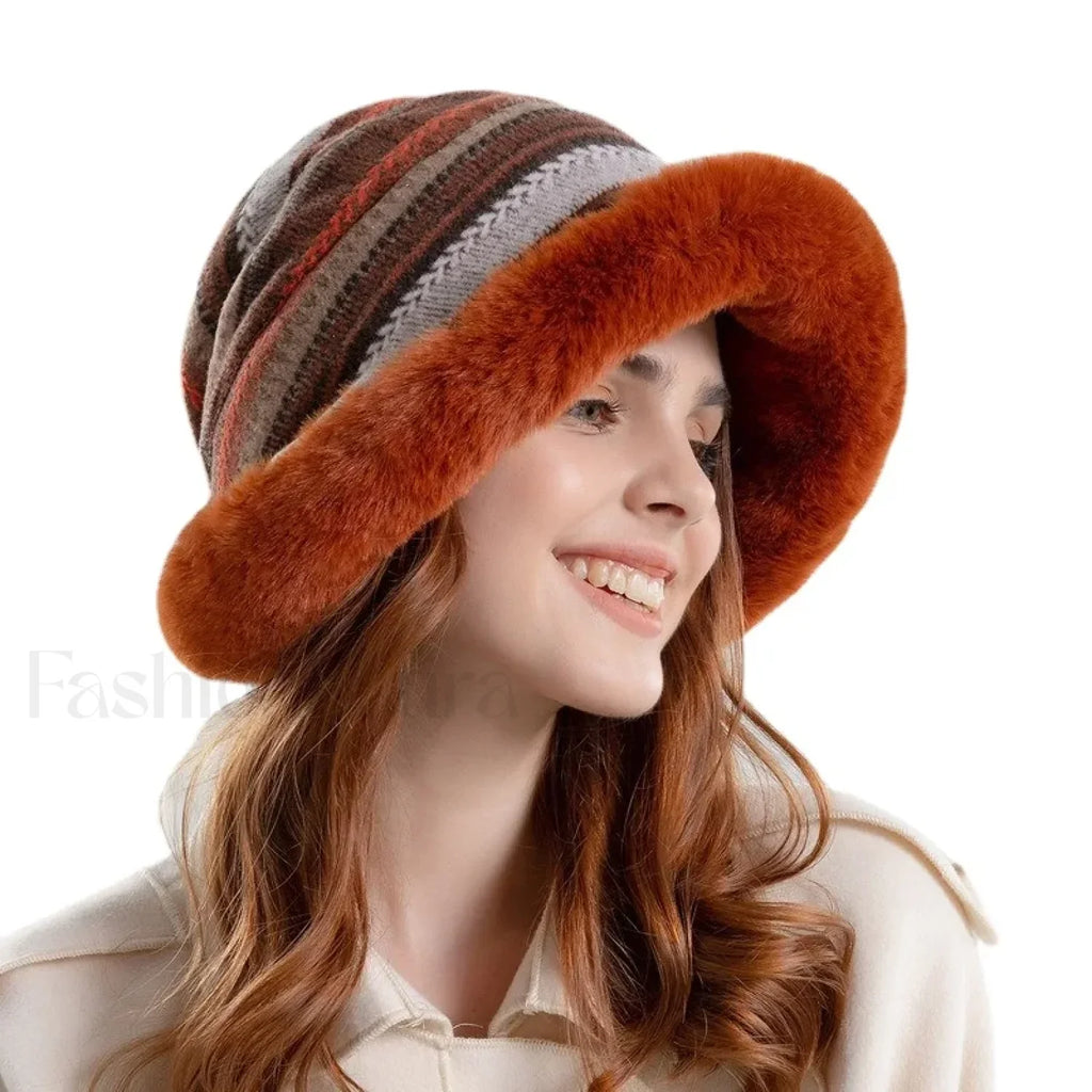 Fashion Bucket Fur Winter High Quality Warm Windproof Hat Caramel