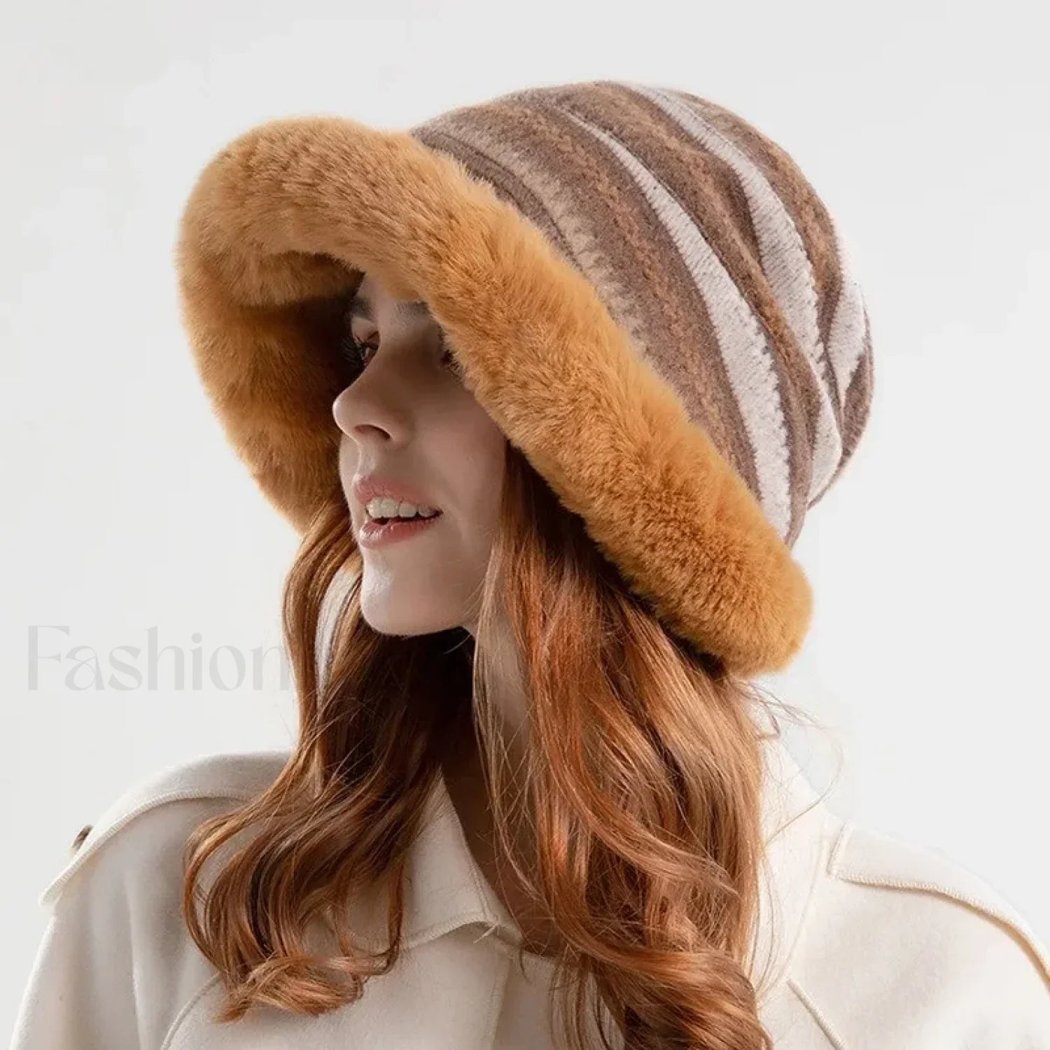 Fashion Bucket Fur Winter High Quality Warm Windproof Hat Kahki