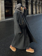 Fashion Dark Grey Stripe Lapel Double Breasted Overcoats