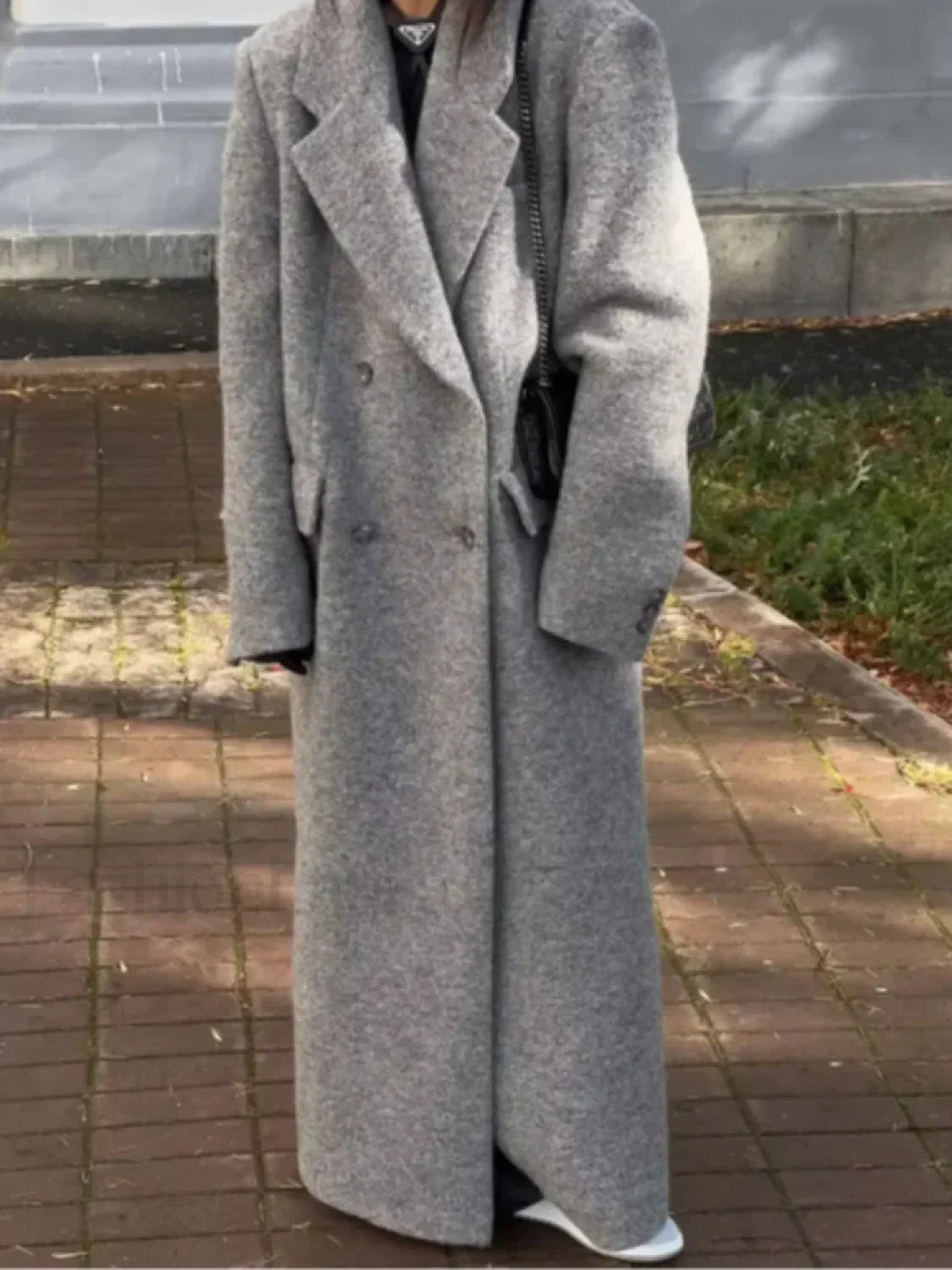 Fashion Dark Grey Stripe Lapel Double Breasted Overcoats gray / S