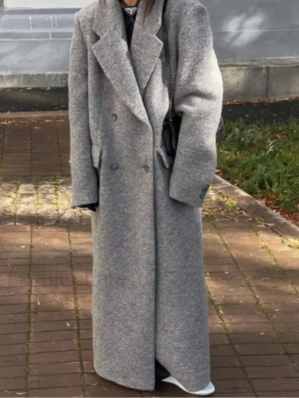 Fashion Dark Grey Stripe Lapel Double Breasted Overcoats gray / S