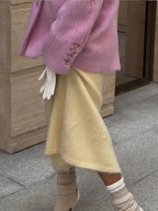 Fashion Pink Lapel Long Sleeves Women Blazer Jacket Loose Overcoats