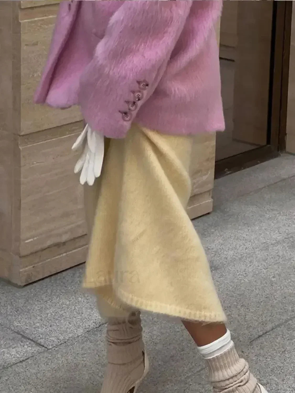 Fashion Pink Lapel Long Sleeves Women Blazer Jacket Loose Overcoats