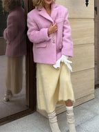 Fashion Pink Lapel Long Sleeves Women Blazer Jacket Loose Overcoats