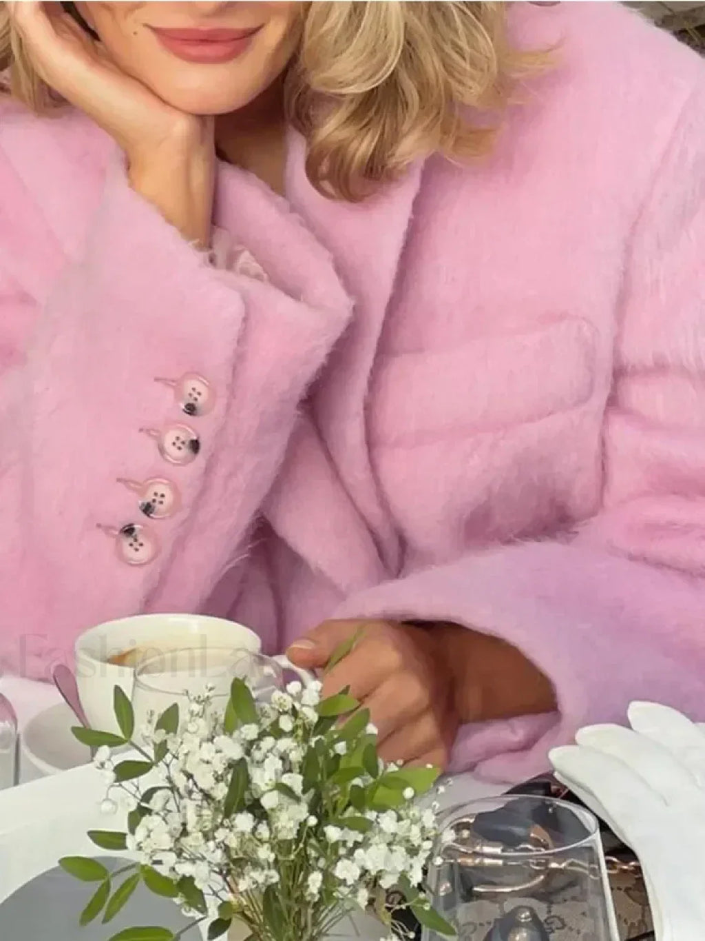 Fashion Pink Lapel Long Sleeves Women Blazer Jacket Loose Overcoats