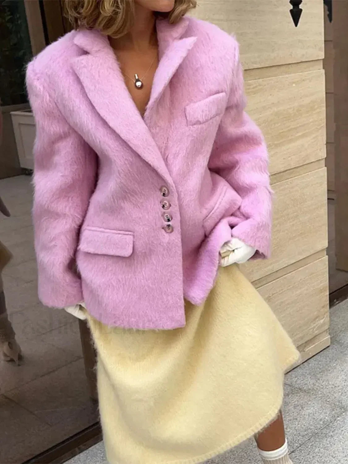 Fashion Pink Lapel Long Sleeves Women Blazer Jacket Loose Overcoats Pink / S