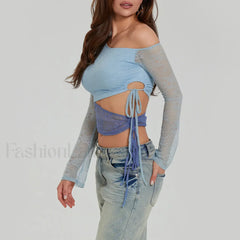 Fashion Sexy Lace Long Sleeve Oblique Neck T Shirt