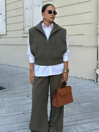 Fashion Solid Lapel Soft Women’s Knit Vest Sleeveless Loose Sweater Sweaters L