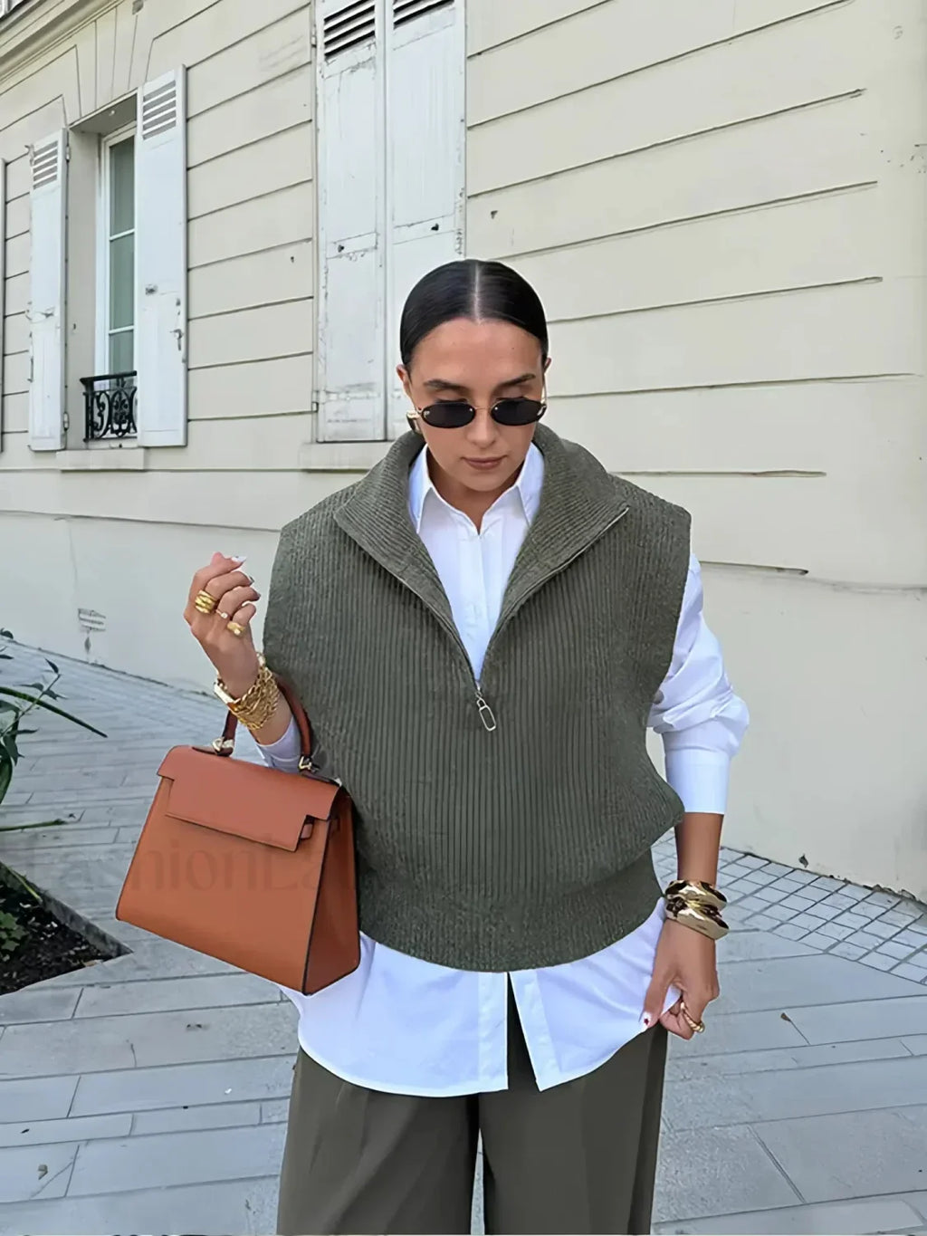 Fashion Solid Lapel Soft Women’s Knit Vest Sleeveless Loose Sweater Sweaters L