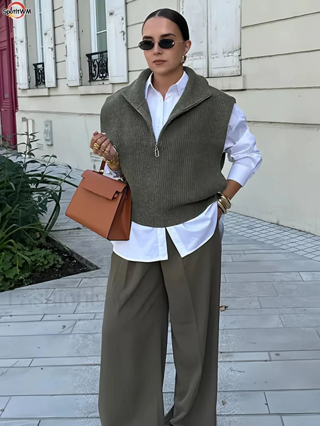 Fashion Solid Lapel Soft Women’s Knit Vest Sleeveless Loose Sweater Sweaters L