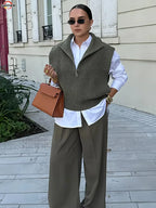 Fashion Solid Lapel Soft Women’s Knit Vest Sleeveless Loose Sweater Sweaters L