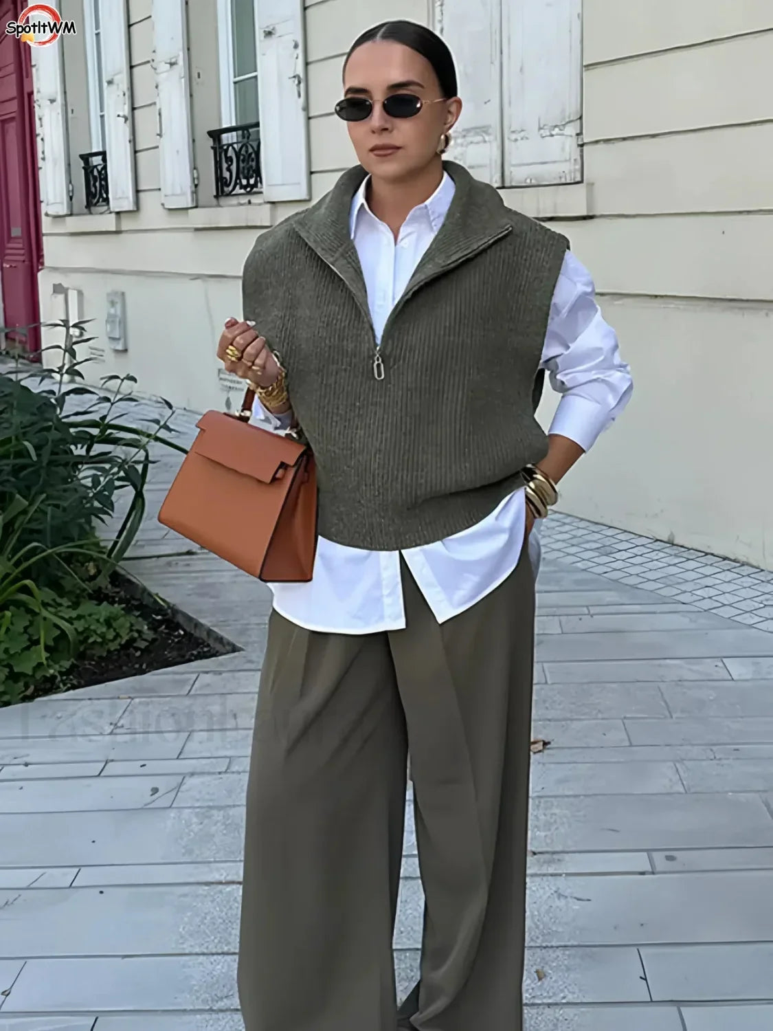 Fashion Solid Lapel Soft Women’s Knit Vest Sleeveless Loose Sweater Sweaters L