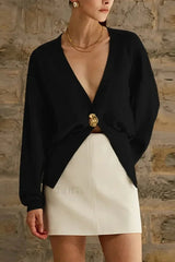 Fashion V neck Button Cardigan Black / S