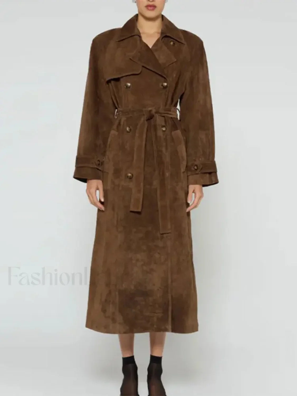 Fashion With Belt Faux Leather Long Overcoat