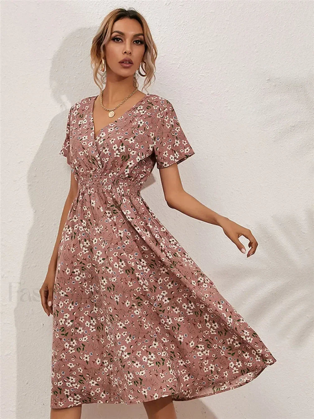 Fashionable Floral Holiday Sleeveless Chic Summer Long Midi Dress PINK / S