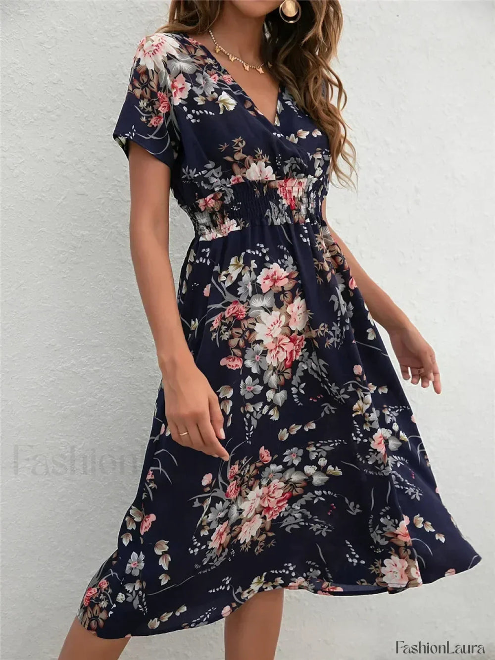 Fashionable Floral Holiday Sleeveless Chic Summer Long Midi Dress NAVY BLUE / S