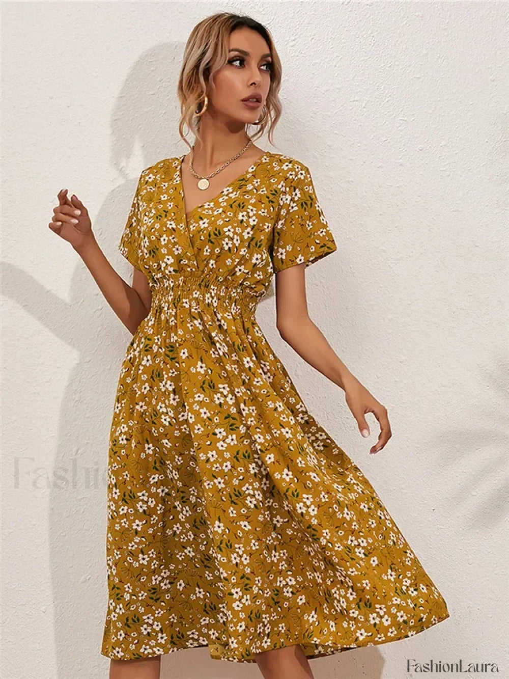 Fashionable Floral Holiday Sleeveless Chic Summer Long Midi Dress YELLOW / S